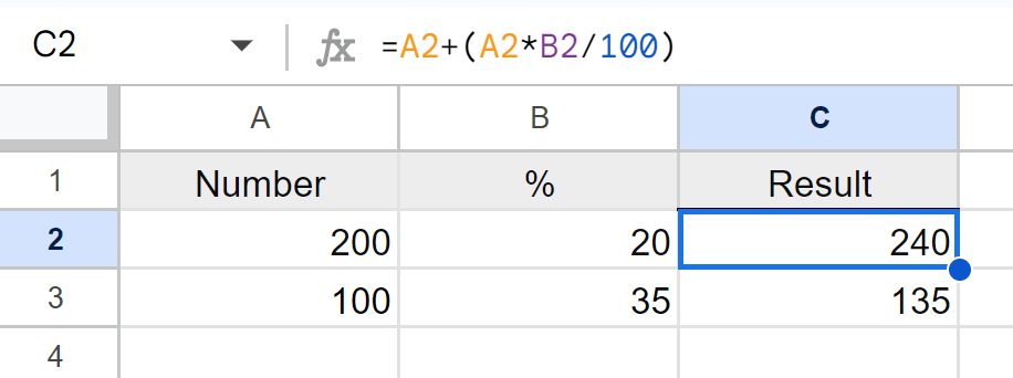 percentage of a number in Excel or Google Sheets