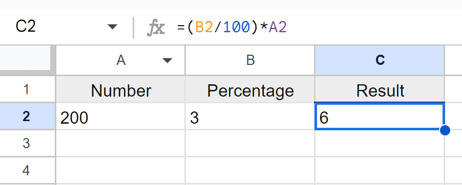 percentage of a number in Google Sheets